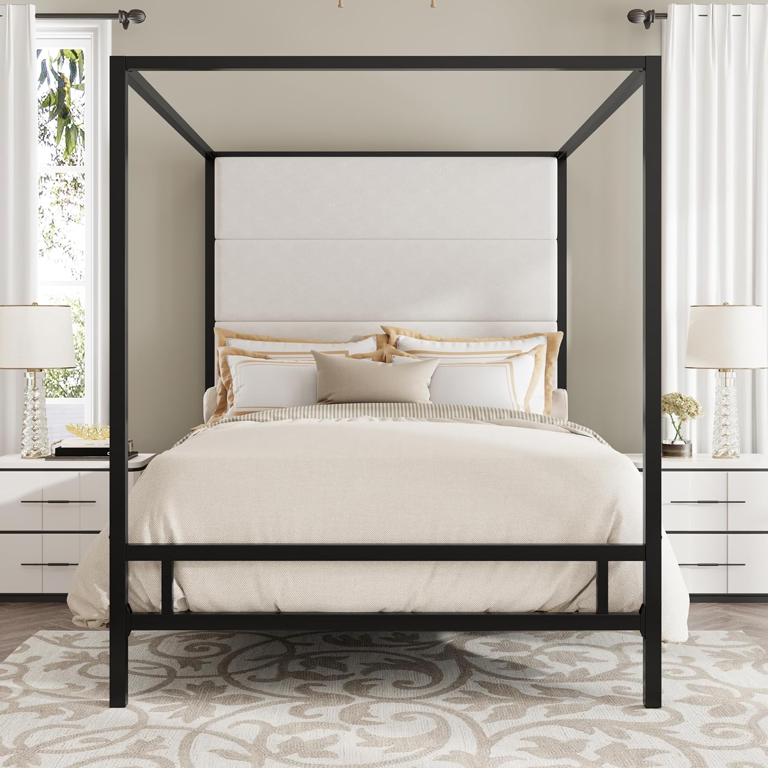 Cama Queen Size com Dossel, Es - Canopy Bed Frame Metal Queen avaliação e preço