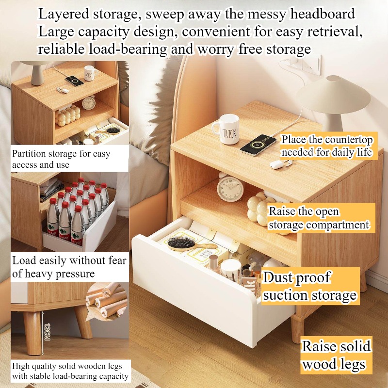 Mesa de cabeceira branca para  - Solid Wood Nightstand 2 Drawers avaliação e preço
