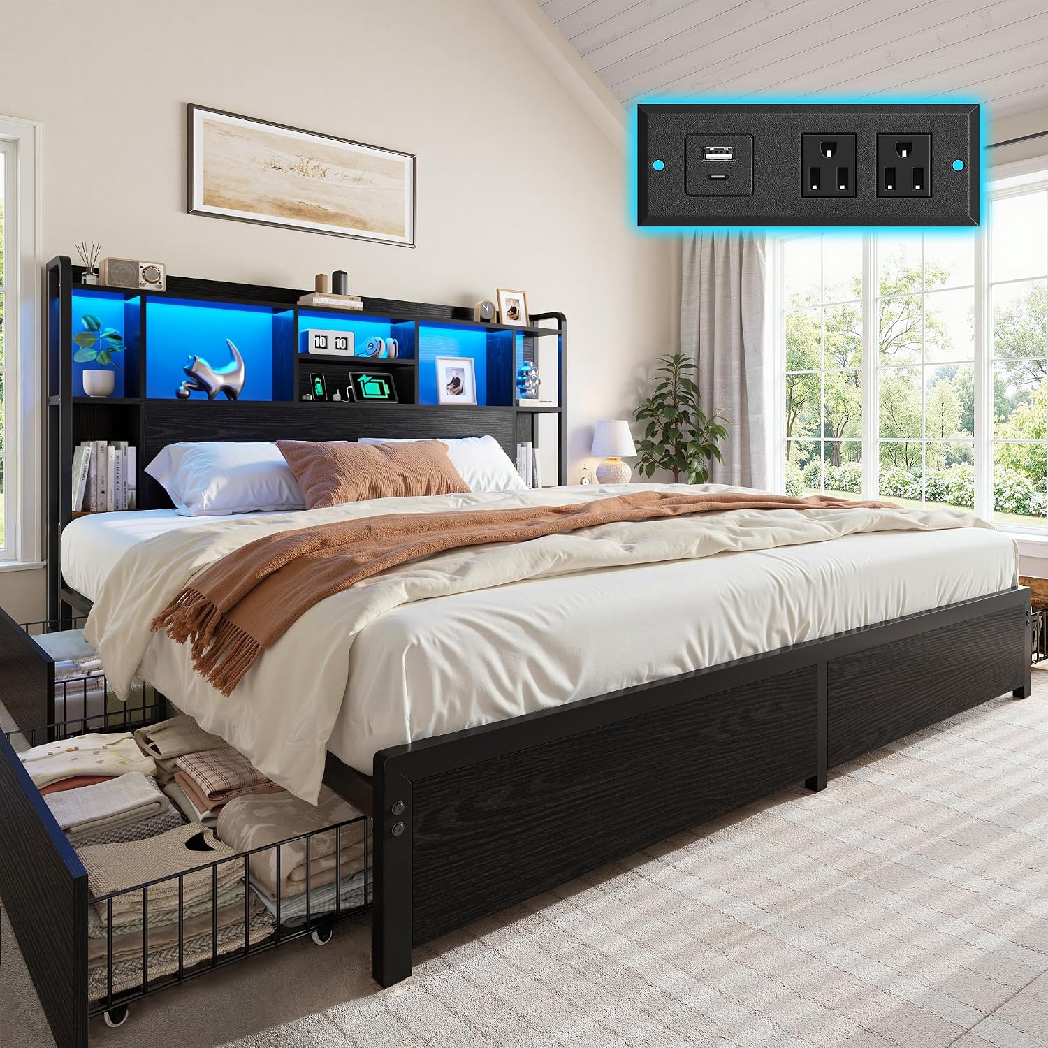 Cama King Size com Estrutura d - King Size Bed Frame With Storage Drawers avaliação e preço