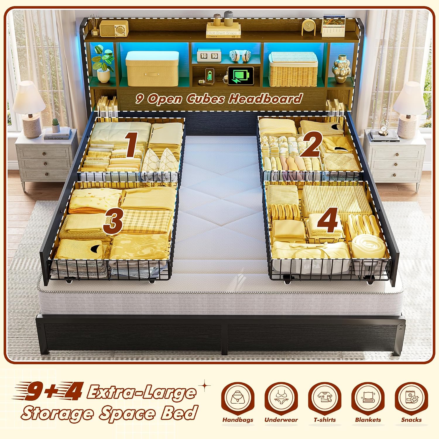 Cama King Size com Estrutura d - King Size Bed Frame With Storage Drawers avaliação e preço