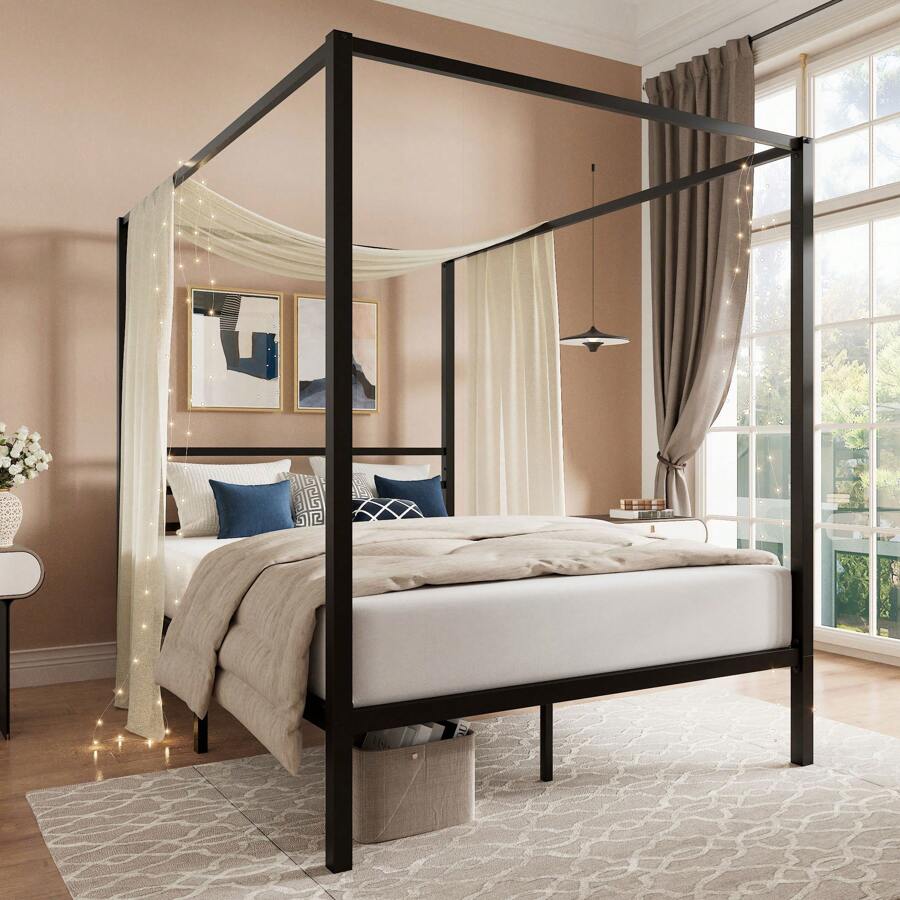Estrutura de Cama com Dossel P - Canopy Bed Frame Metal Queen avaliação e preço