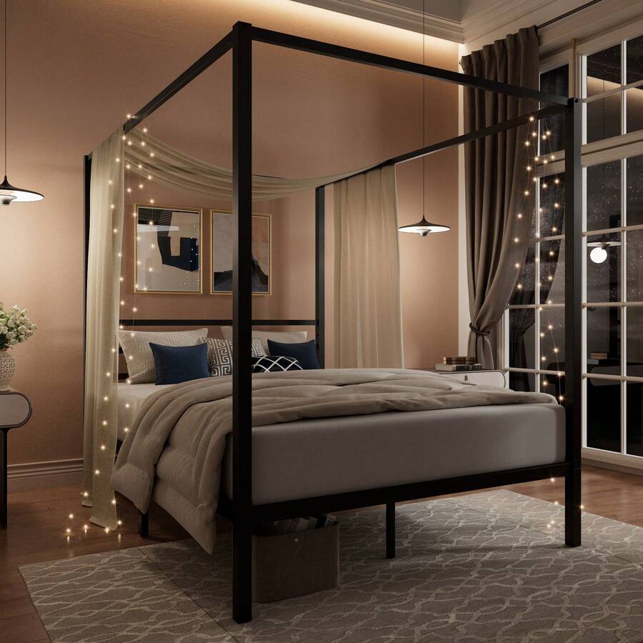 Estrutura de Cama com Dossel P - Canopy Bed Frame Metal Queen avaliação e preço