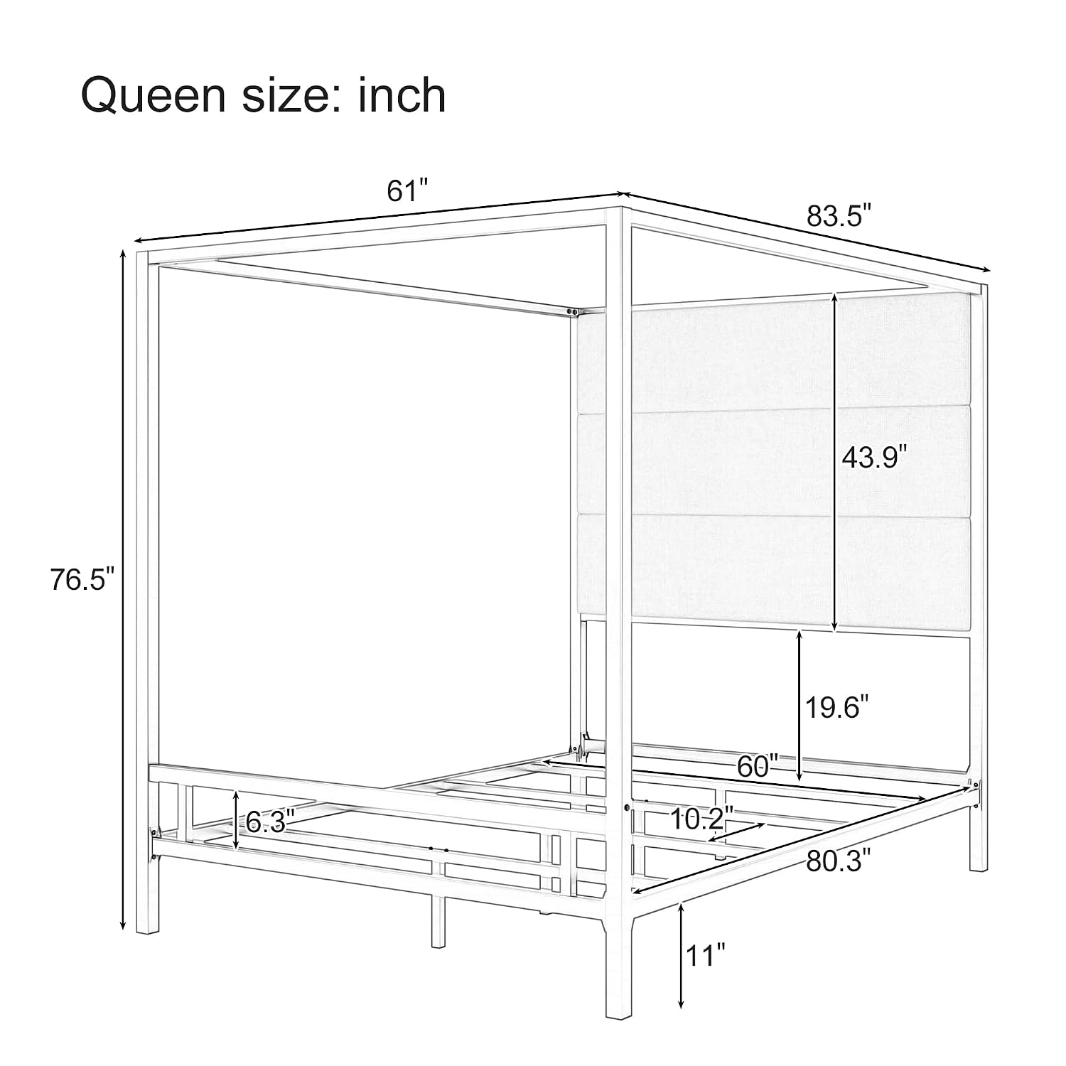 Cama Queen com Dossel, Estofad - Canopy Bed Frame Metal Queen avaliação e preço