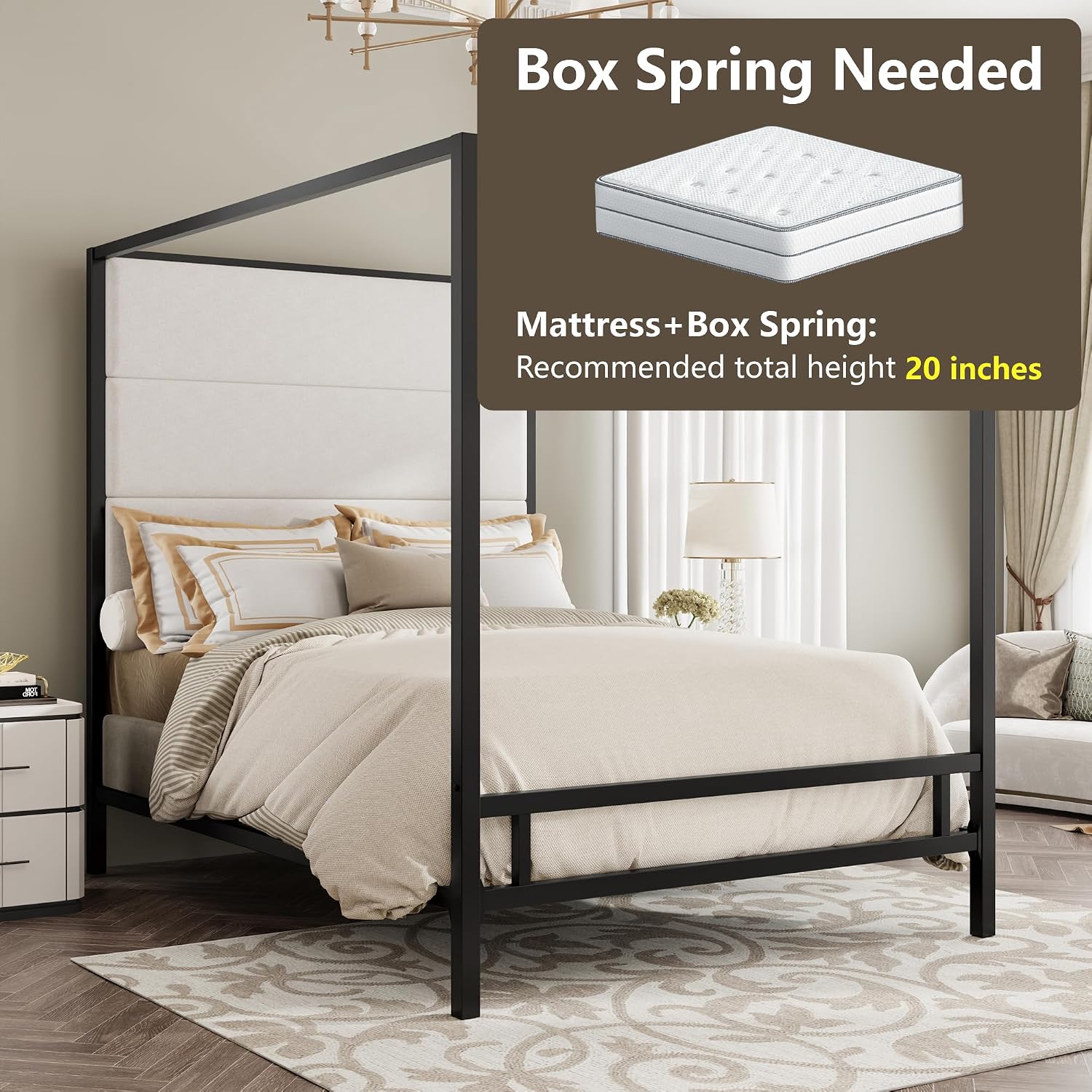 Cama Queen com Dossel, Estofad - Canopy Bed Frame Metal Queen avaliação e preço