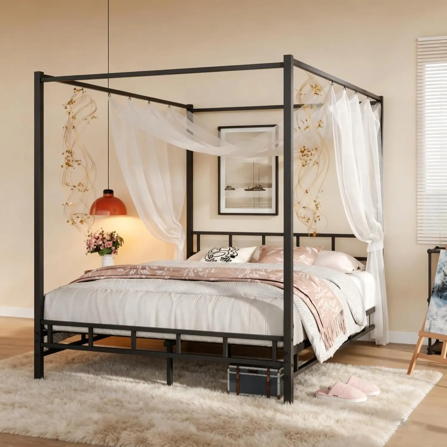 Estrutura de Cama com Dossel d - Canopy Bed Frame Metal Queen avaliação e preço