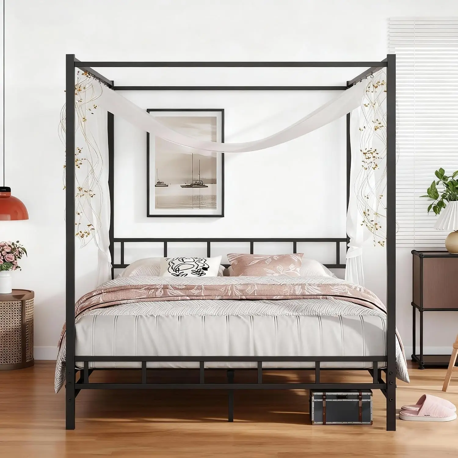 Estrutura de Cama com Dossel d - Canopy Bed Frame Metal Queen avaliação e preço