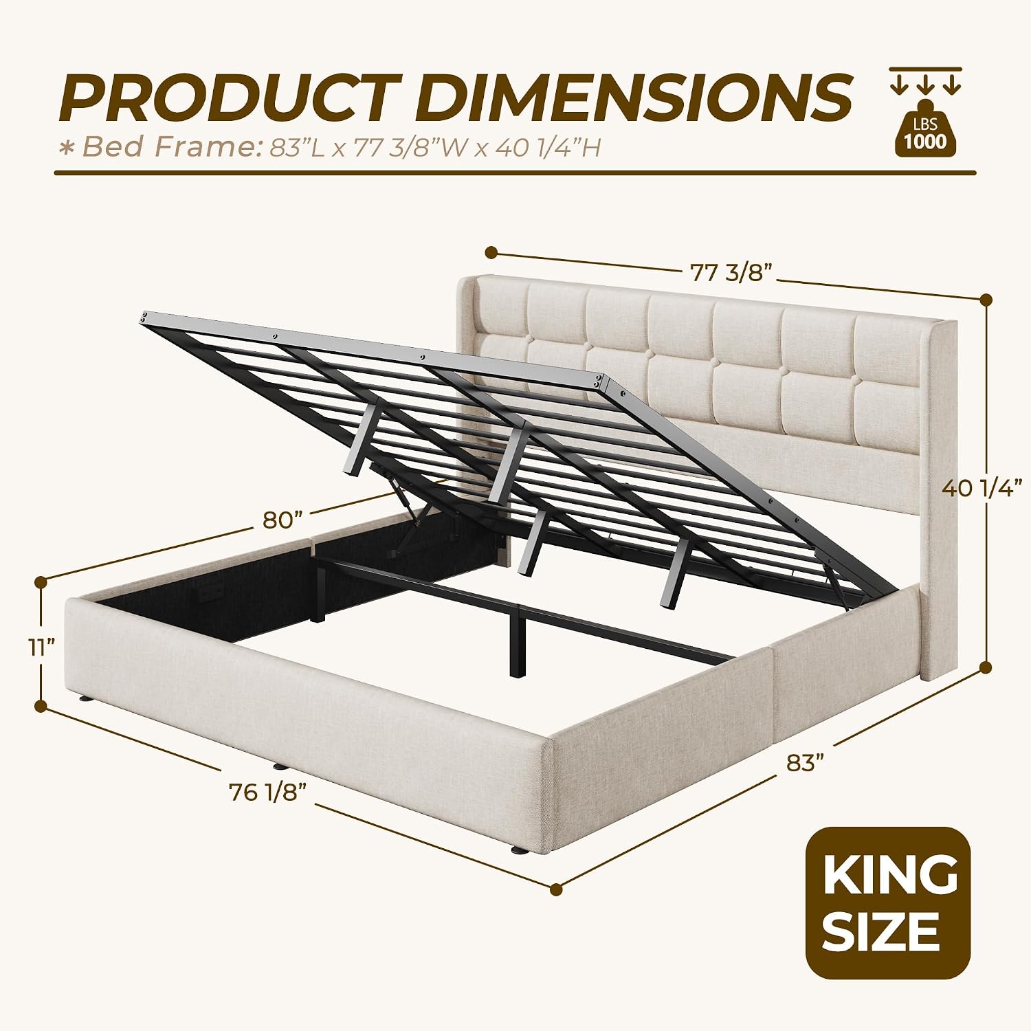 Cama King Size com Armazenamen - Gas Lift Storage Bed Hydraulic avaliação e preço
