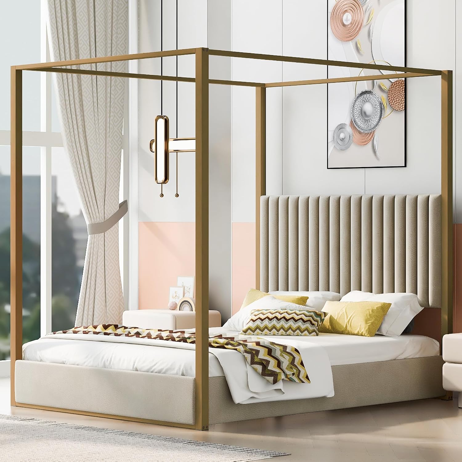 Cama Plataforma Moderna com Do - Canopy Bed Frame Metal Queen avaliação e preço