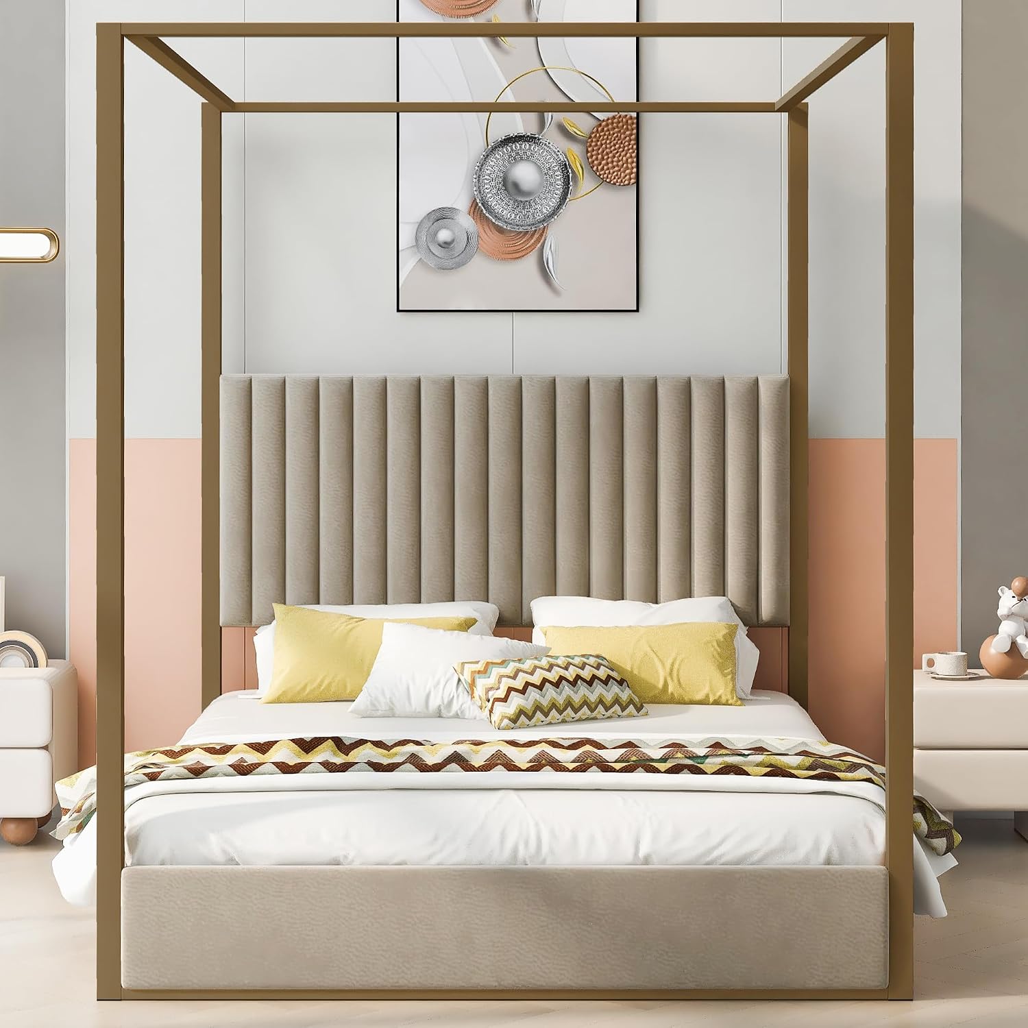 Cama Plataforma Moderna com Do - Canopy Bed Frame Metal Queen avaliação e preço