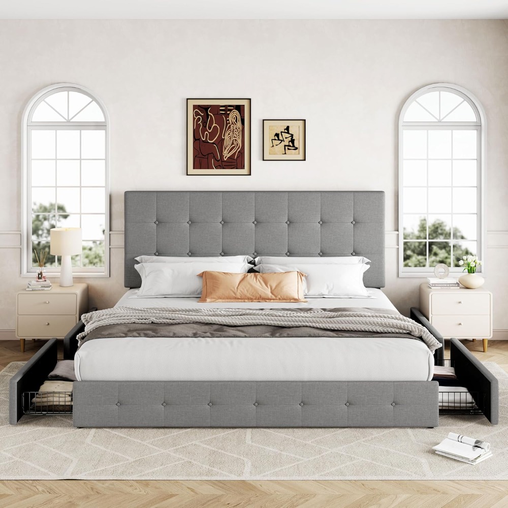 Cama Plataforma King Size com  - King Size Bed Frame With Storage Drawers avaliação e preço