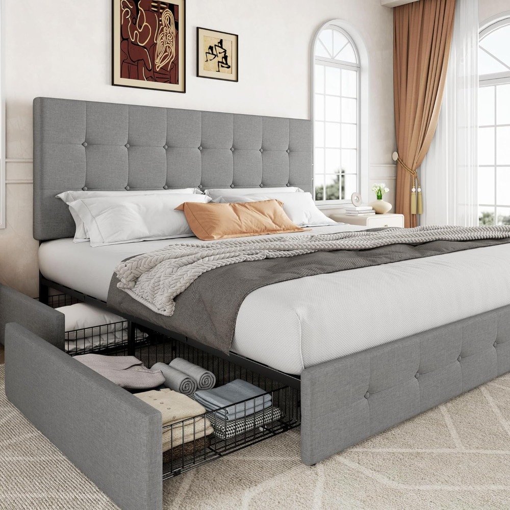 Cama Plataforma King Size com  - King Size Bed Frame With Storage Drawers avaliação e preço