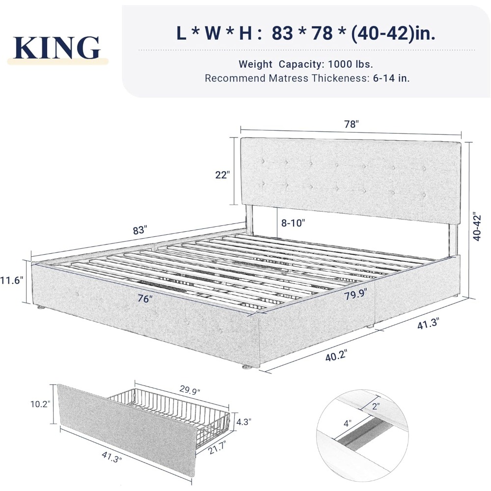 Cama Plataforma King Size com  - King Size Bed Frame With Storage Drawers avaliação e preço