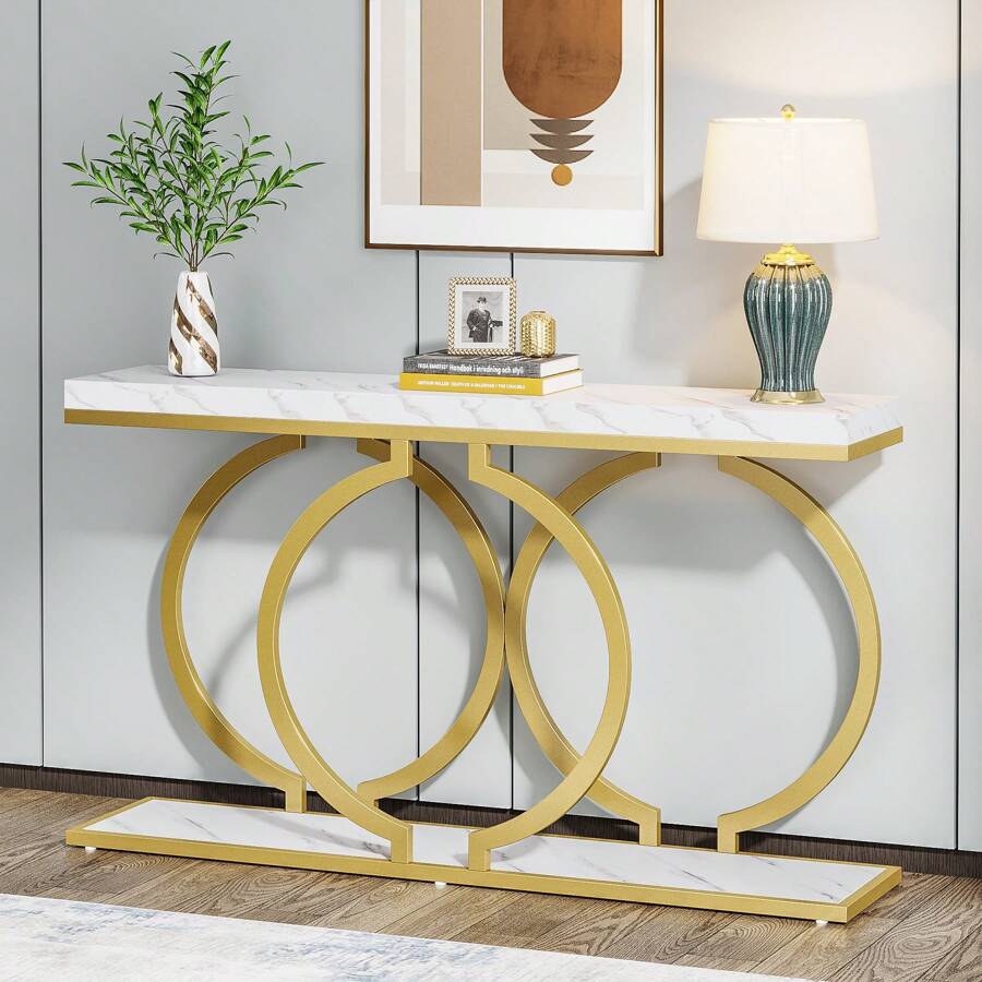 Mesa de console moderna dourad - Tables avaliação e preço