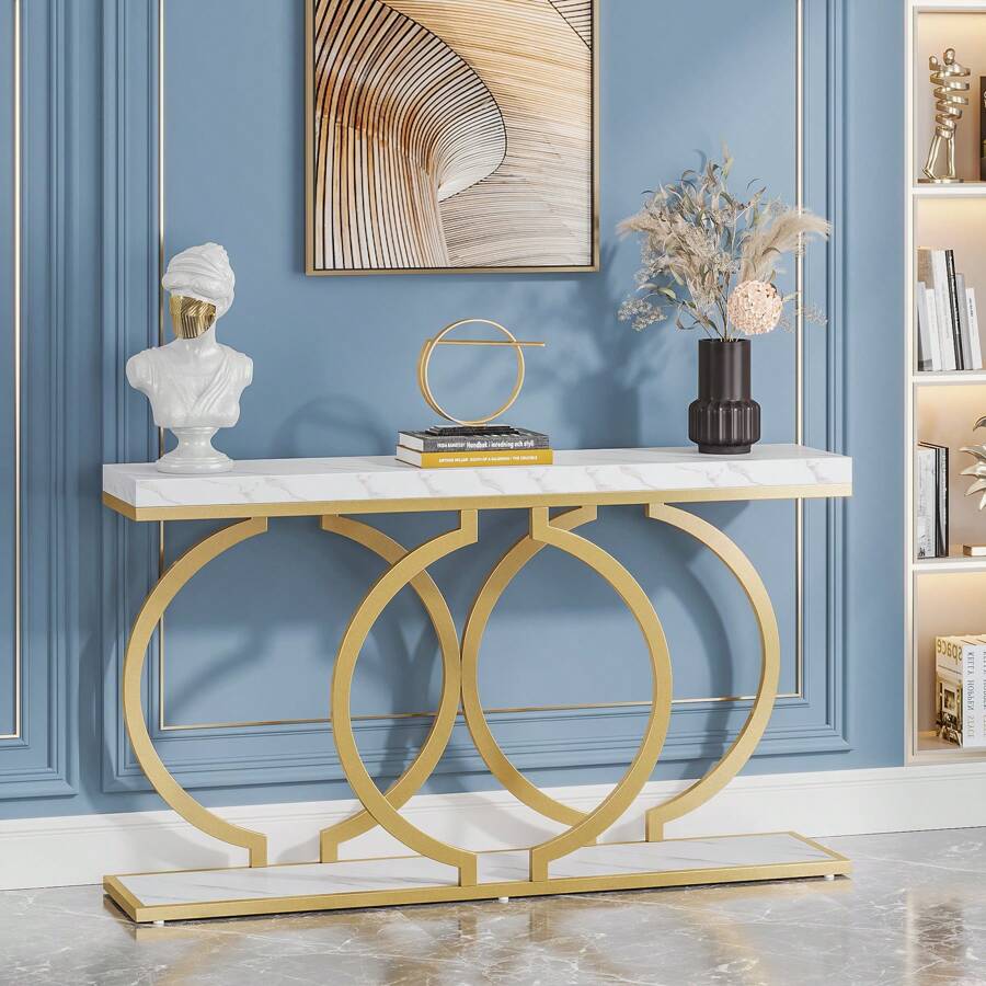 Mesa de console moderna dourad - Tables avaliação e preço