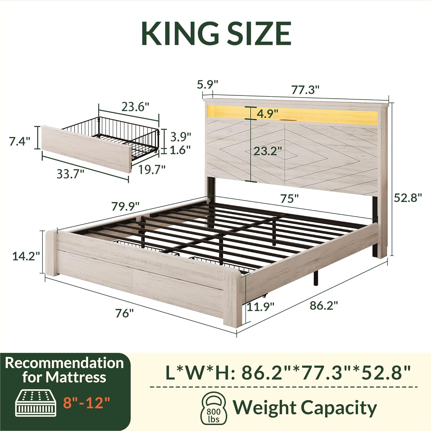 Cama de Plataforma de Madeira  - King Size Bed Frame With Storage Drawers avaliação e preço