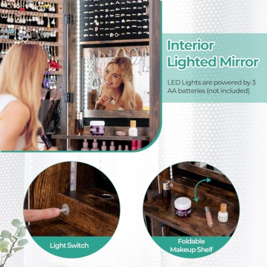 Armário de joias com 47 LEDs p - Full Length Mirror Jewelry Armoire avaliação e preço