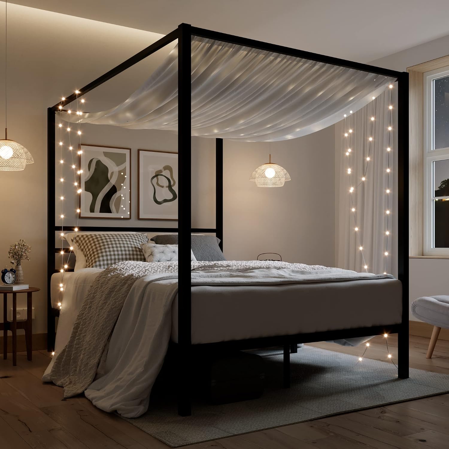 Cama Queen com Estrutura de Me - Canopy Bed Frame Metal Queen avaliação e preço