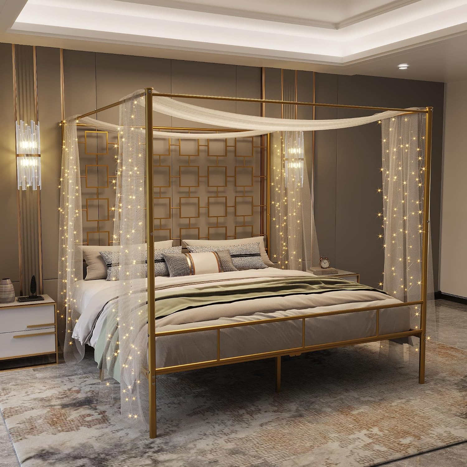 Cama Queen Size com Dossel, Es - Canopy Bed Frame Metal Queen avaliação e preço