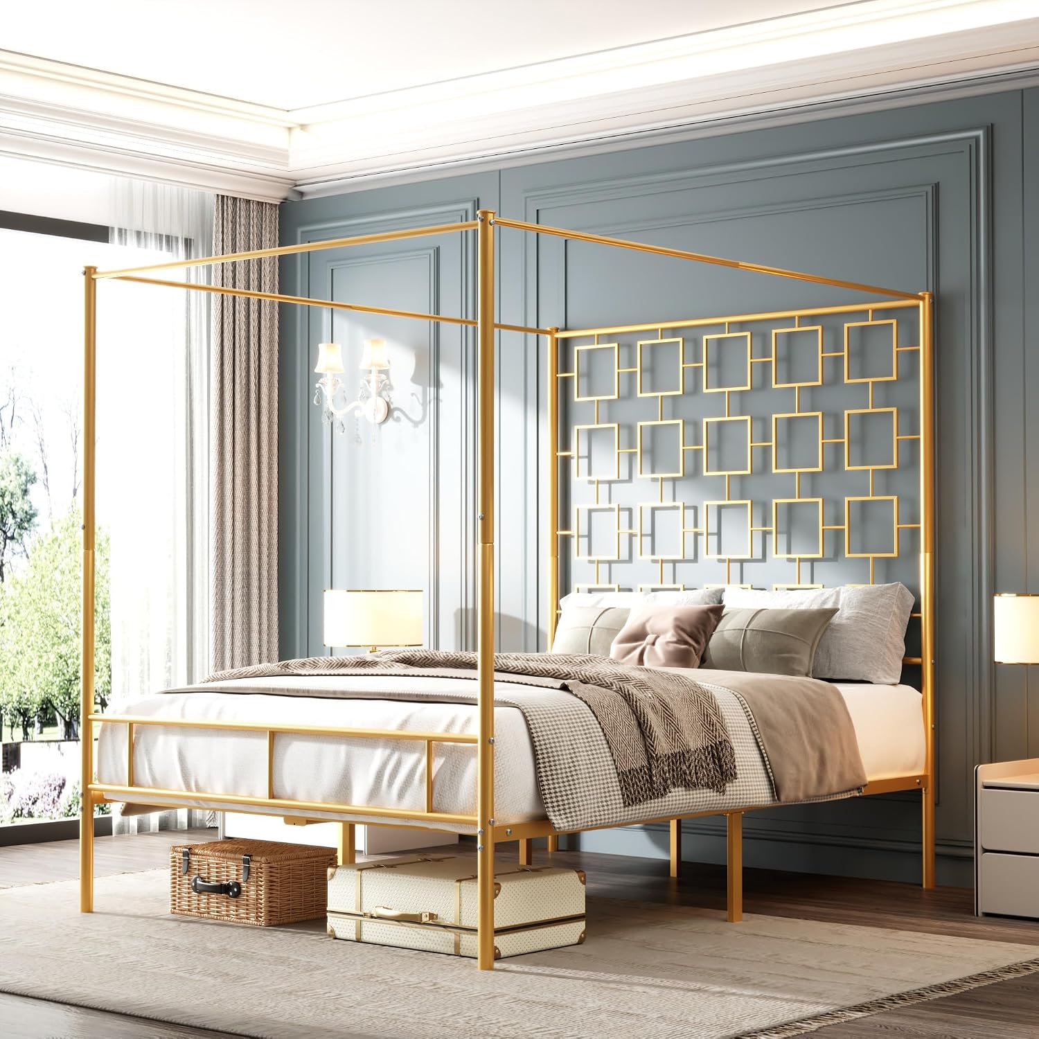 Cama Queen Size com Dossel, Es - Canopy Bed Frame Metal Queen avaliação e preço